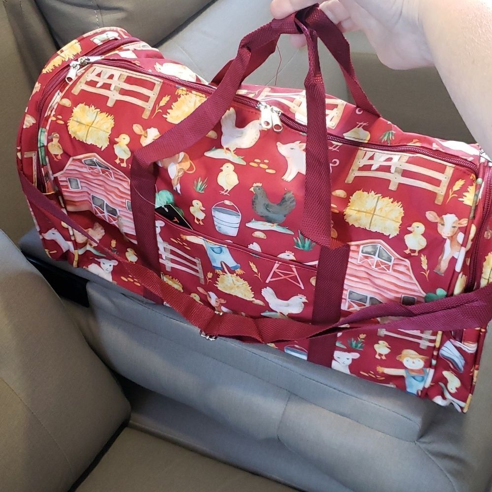 Cute Canvas Farm Animal Duffle Bag -  20" x 9" and 12" High - Picture 3 of 7